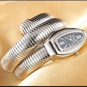 New Adrian Balboa Rocky IV style serpentine snake watch Silver tone w/black face